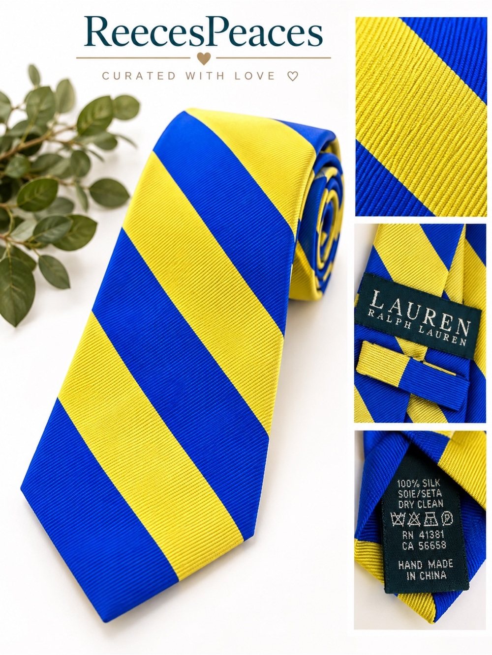 Ralph Lauren Blue and Yellow Wide Stripe Silk Tie